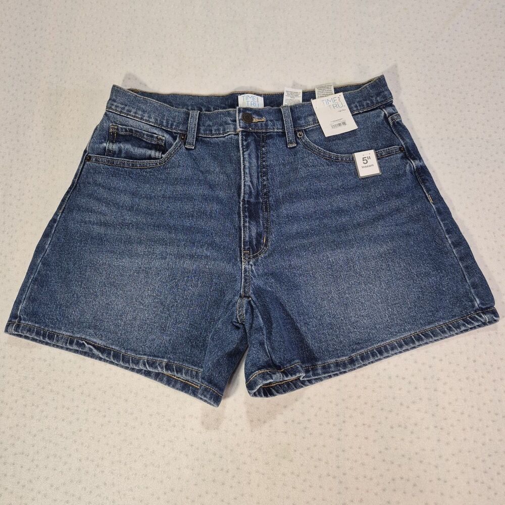 NWT Time And Tru Womens Size 12 Blue Jean Shorts 5 Inch Inseam Midi Stretch
